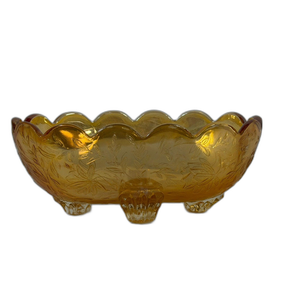 VTG Jeannette Glass Floragold Louisa Bowl Soap Dish Footed Candy Scalloped